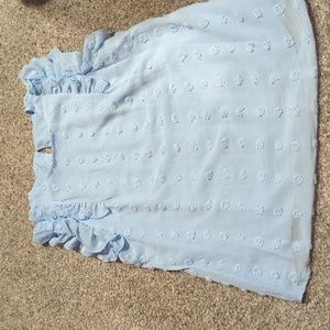 Women's Medium Brand New Light Powder Blue Blouse Ruffle Sleeves Keyhole Back